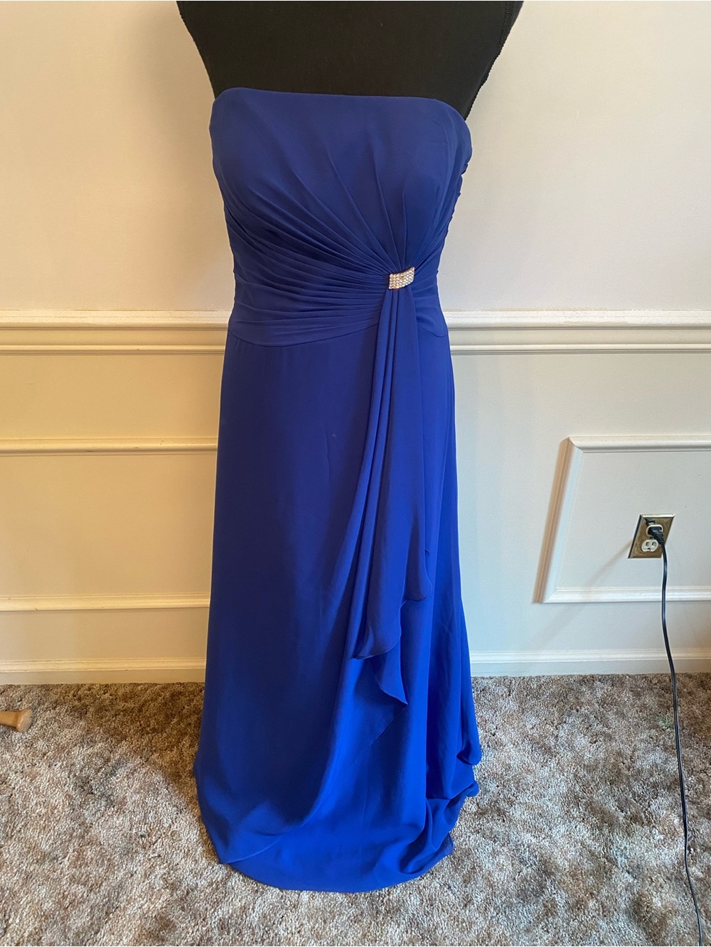 Symphony of VENUS Strapless Cobalt Blue Evening Maxi Dress Rhinestone Accent